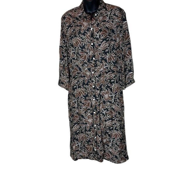 J. McLaughlin shirt dress long sleeve bird print button front silky medium - Picture 1 of 6